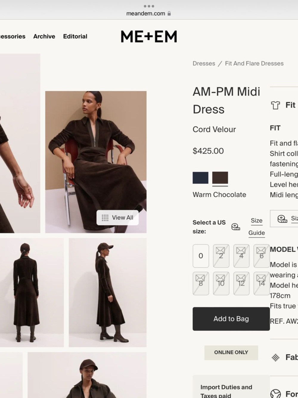 ME+EM Rich Chocolate Midi Velour Dress